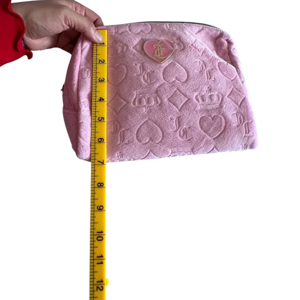 Juicy Couture Pink Velour‎ Embossed Heart Crown Travel Cosmetic Makeup Bag NWT